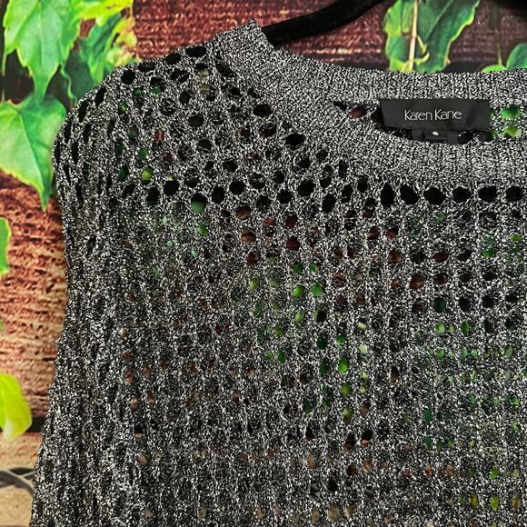 NWT $128 Karen Kane Crochet Knit Sweater Small Glitter Shimmer Shiny New Years - Picture 1 of 8